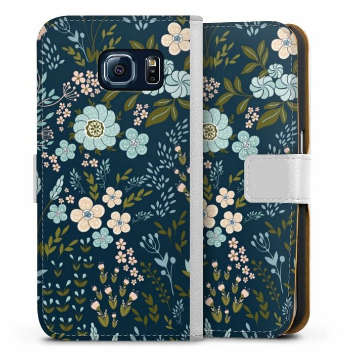 DeinDesign Handyhülle Blumen Muster Blau Floral Autumn 4 Samsung Galaxy S6 Hülle Handy Flip Case Wallet Cover Handytasche Leder