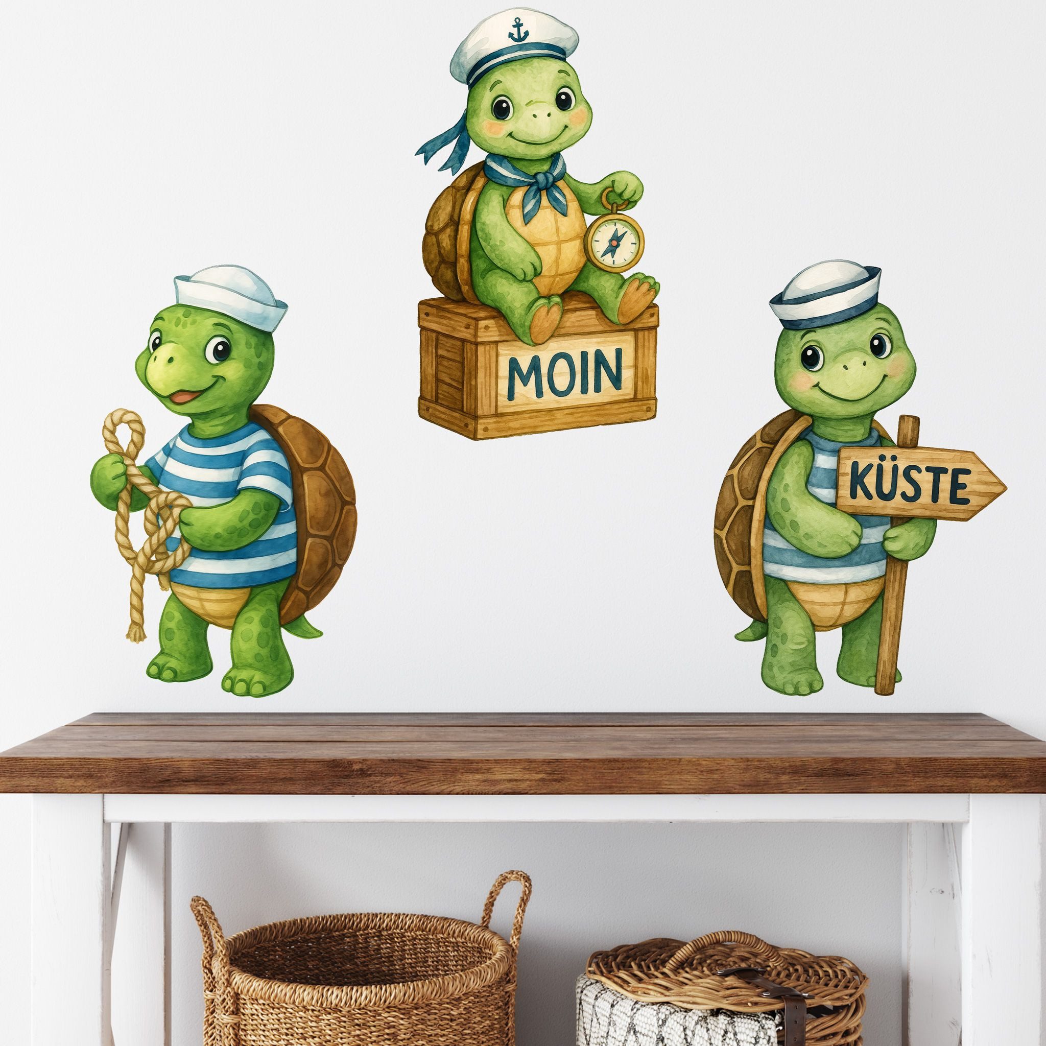 Sunnywall Wandtattoo Aufkleber Maritim Schildkröte - maritime Wanddeko für Kinderzimmer, selbstklebend, konturgeschnitten, rückstandslos entfernbar