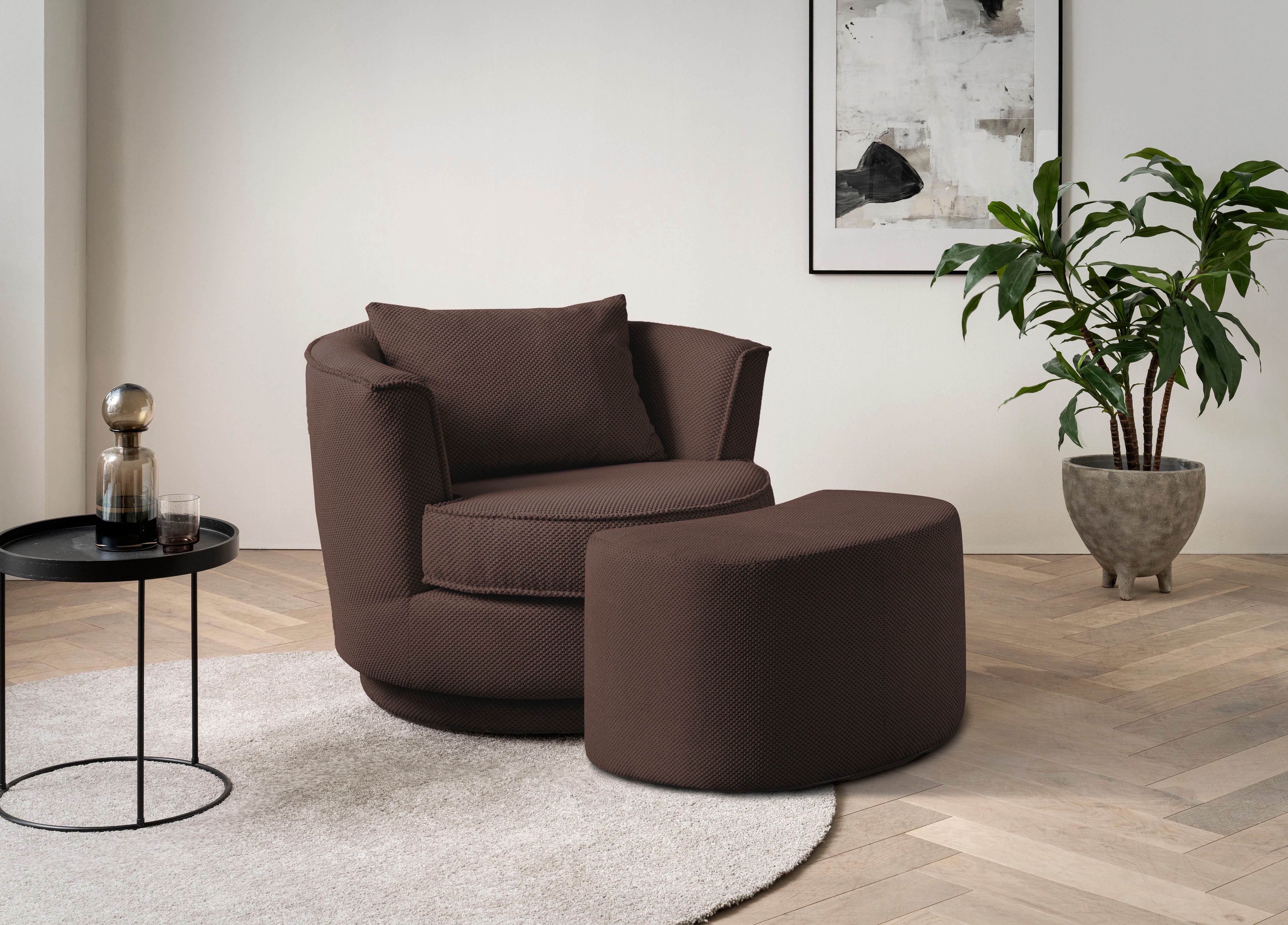 Drehsessel MAISIE Webvelours, Love Seat,Lese-Sessel,Sessel-Set, mit Hocker
