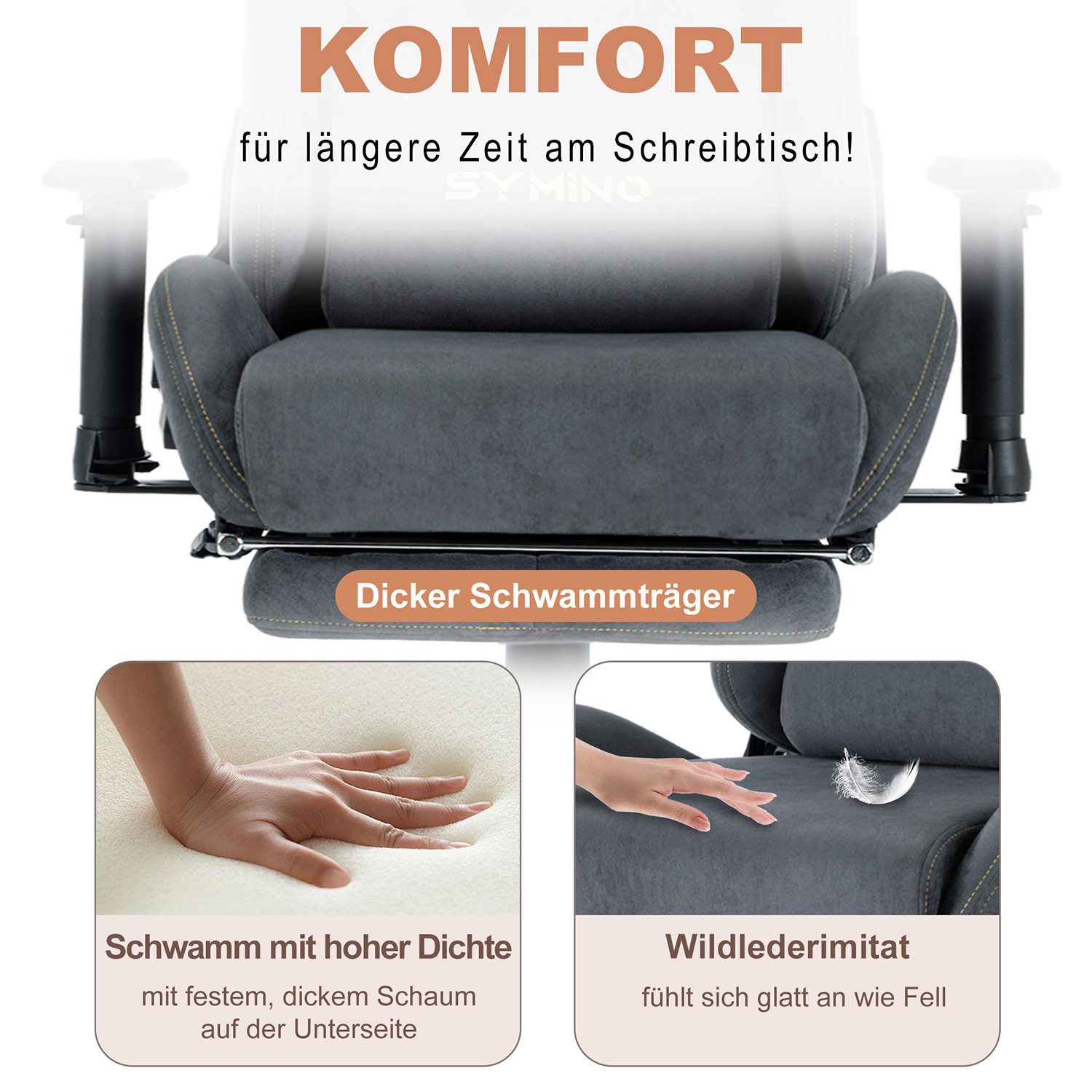 symino Gaming-Stuhl Premium Alcantara Stoff, ergonomischer, Serie MP – Bild 3 von 5