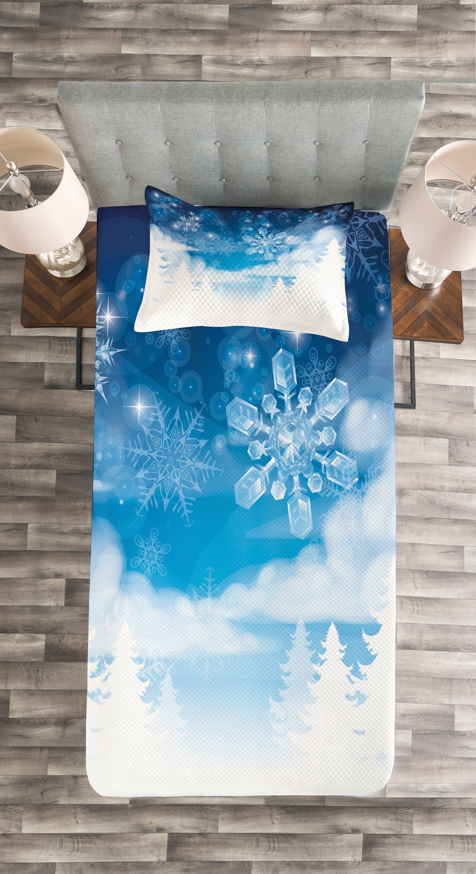 Schneeflocken Waschbar, Tagesdecke Kissenbezügen Winter Set Abakuhaus, mit und Sterne