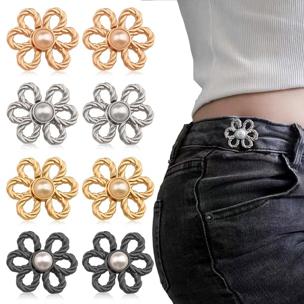 Blusmart Knopf Verstellbare Taillenknöpfe mit Blütenblattmuster, Dekorative Taillenklammern Clips Für weite Jeans, Hosen, Röcke, Ärmel