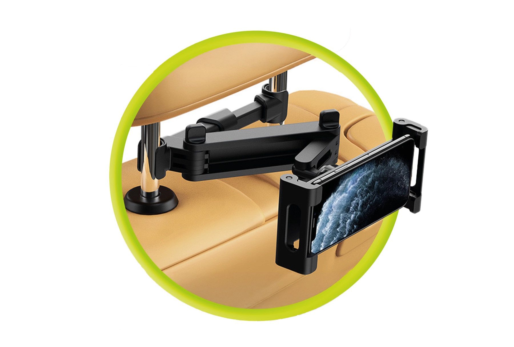 Mobile Origin Tablet-Halterung Ausziehbare KFZ-Kopfstützen Halterung Auto für iPad Universal Tablet, (bis 13 Zoll, Breiter Größenbereich 5,3–12,9", 106–243 mm Auszug, Ladeport‑Zugang)