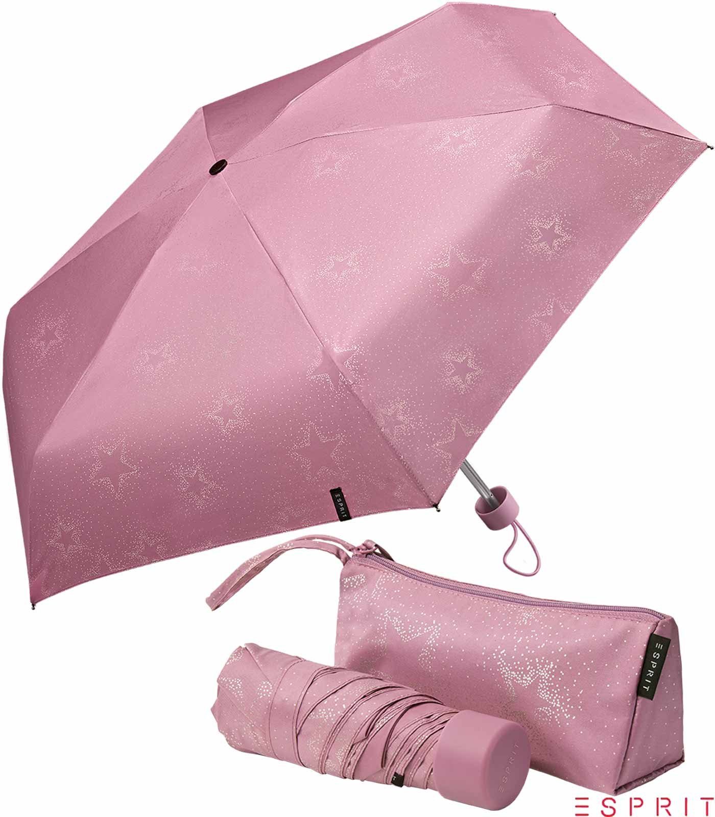 Taschenregenschirm in Tasche Pouch Starburst - berry - Esprit metallic, einer klein, dusky Mini Ultra praktischen winzig Tragetasche mit orchid