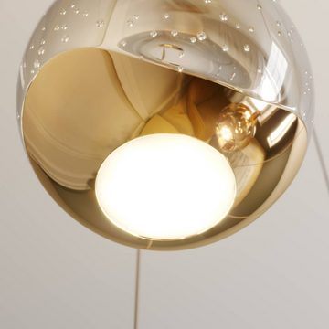 Lucande Pendelleuchte Hayley, LED-Leuchtmittel fest verbaut, warmweiß, Glas, Metall, klar, gold, 5 flammig, inkl. Leuchtmittel, Glas