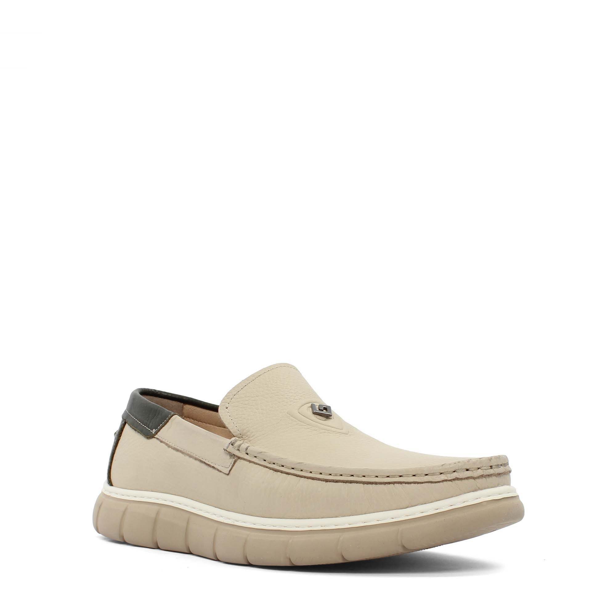 Celal Gültekin Karreekappe Mokassin-Naht Slipper Flach Herren Slipper Narbenleder, Karreekappe, Zweifarbig, Beige, 41