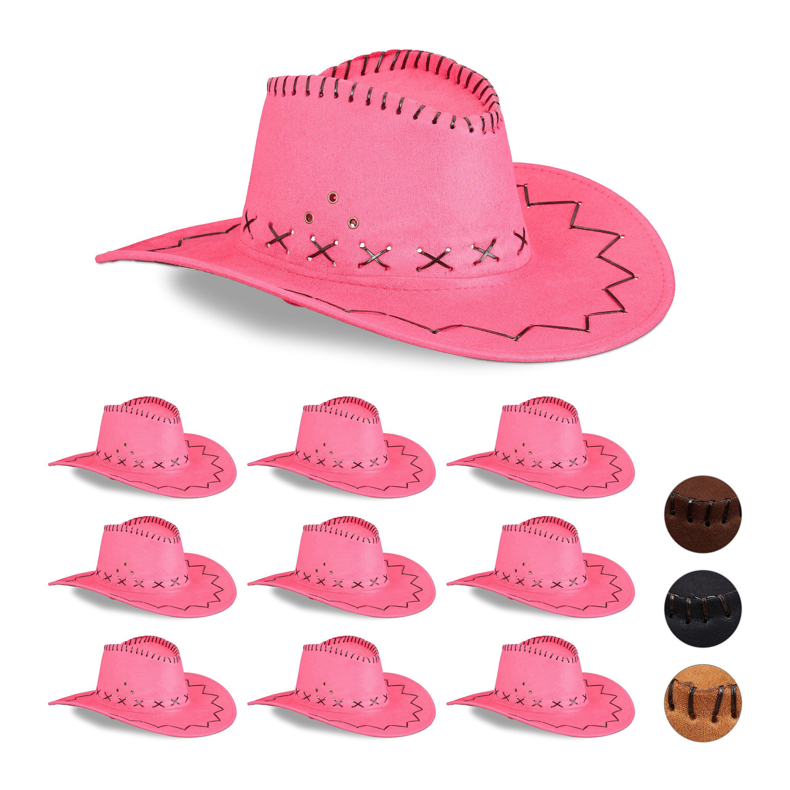 relaxdays Cowboyhut 10 x Cowboyhut Fasching pink