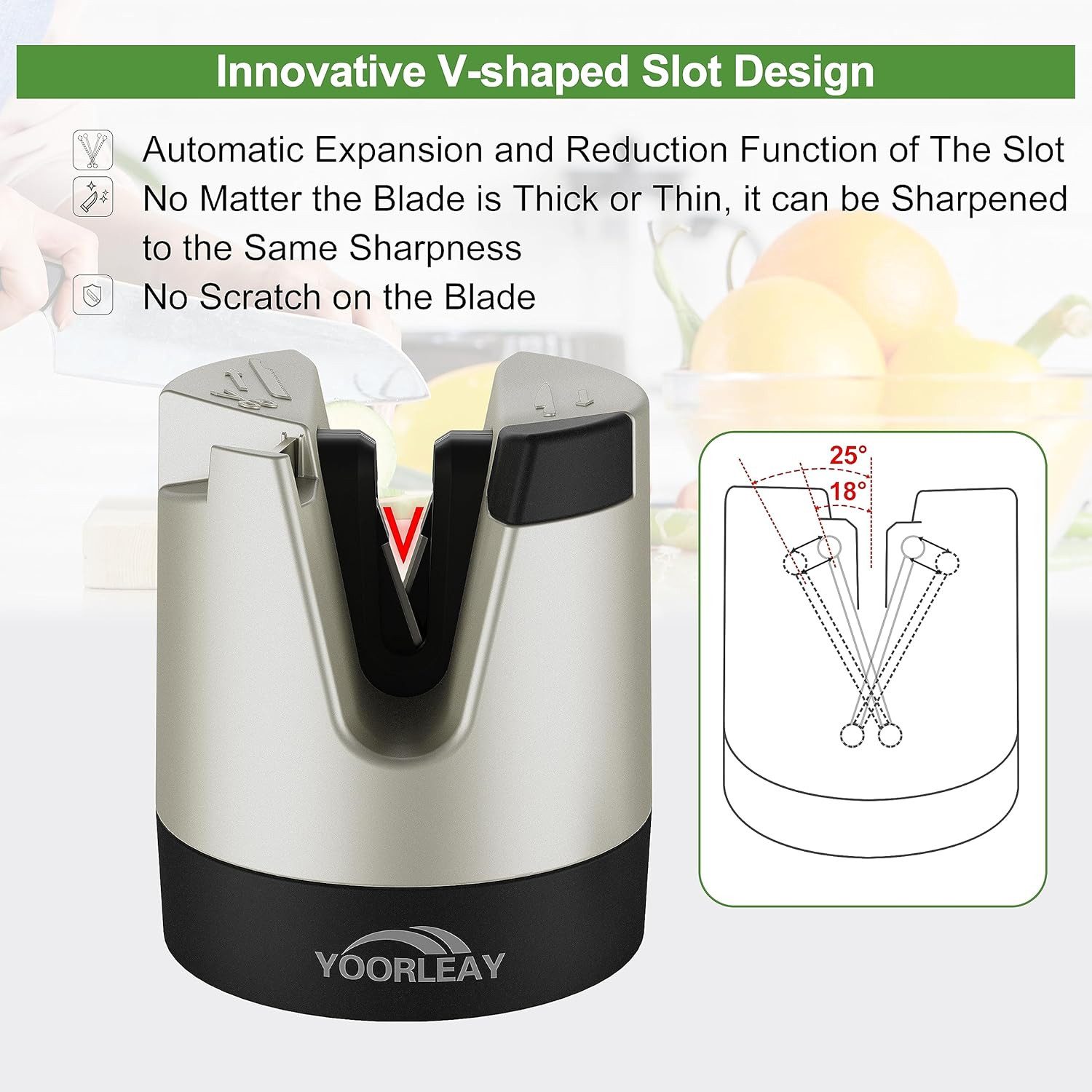 YOORLEAY Messerschärfer Gold Messerschärfer - Innovatives Design für Messer & Schere, Automatische Winkelanpassung, schnelles Schärfen in wenigen Zügen – Bild 3 von 5