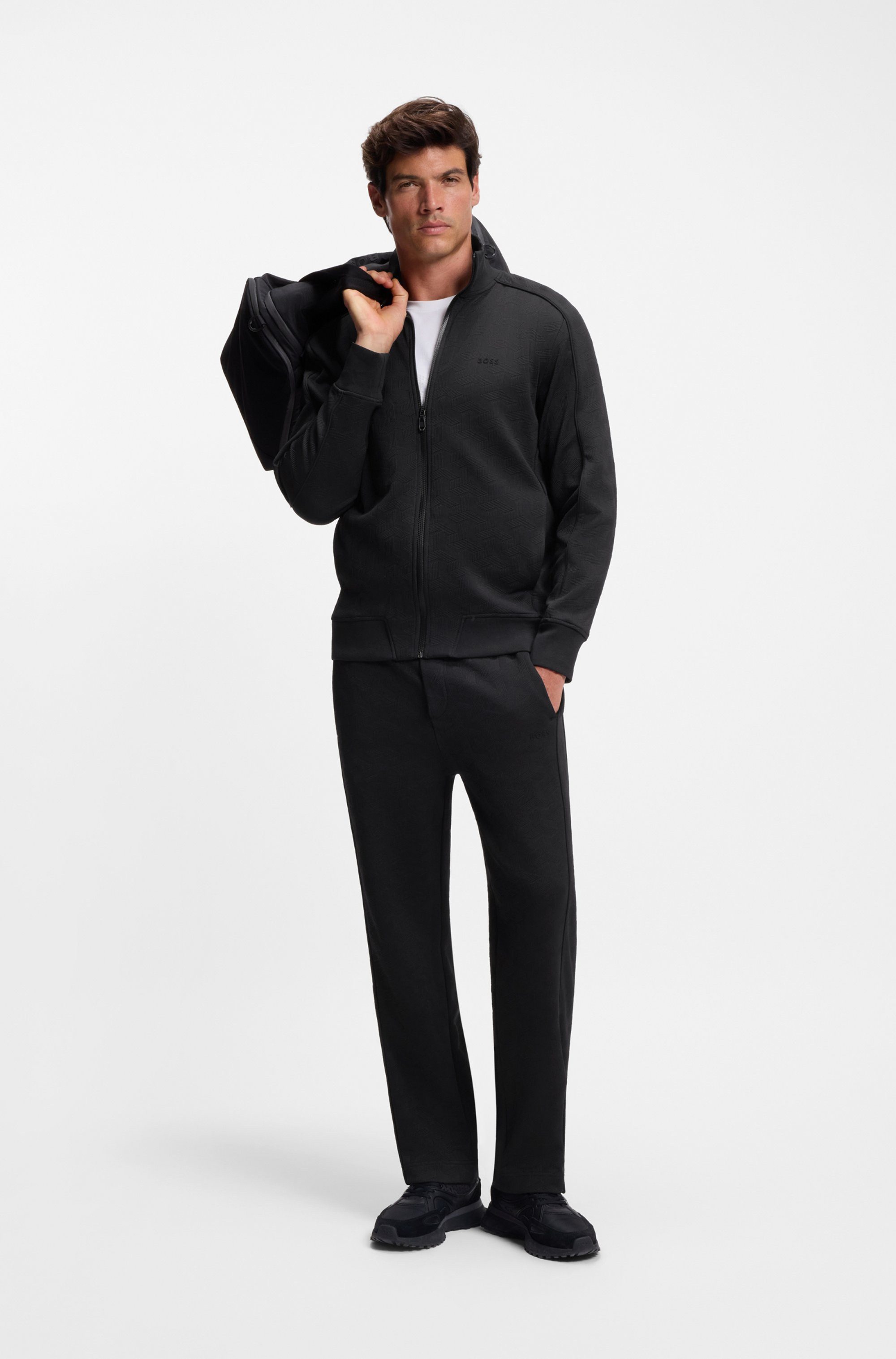 BOSS GREEN Sweatjacke Mirror Flachstrickkragen, regular fit, Reißverschluss, gesteppter Jacquard
