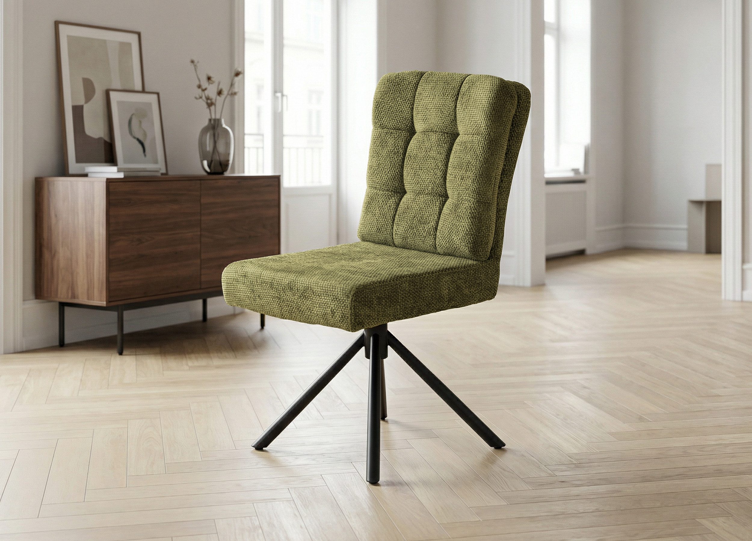 Massivart® Polsterstuhl drehbar, Esszimmerstuhl mit Wippfunktion und Taschenfederkern, »Hedia«, Chenille-Optik · Metallgestell schwarz · mit Nivellierung