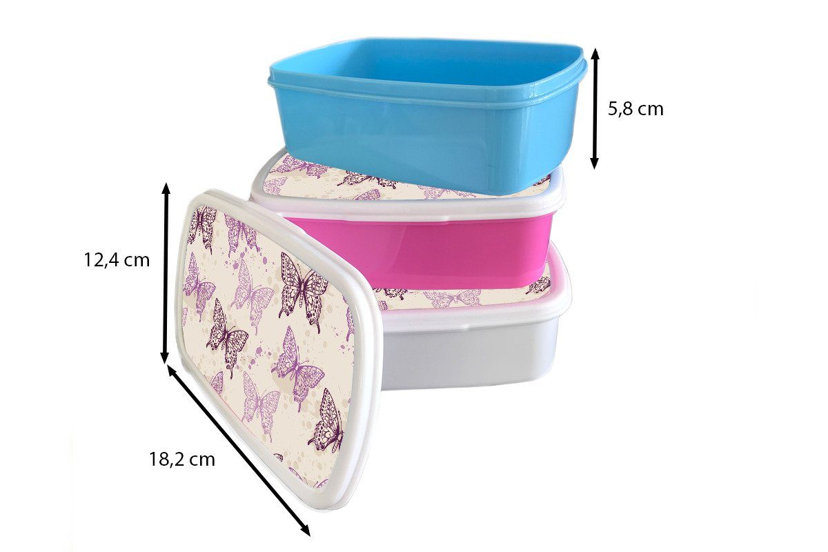 Tiere Kinder, Brotdose Snackbox, Lunchbox Brotbox - Mädchen, Kunststoff rosa Kunststoff, für - MuchoWow Muster Schmetterling, (2-tlg), Erwachsene,