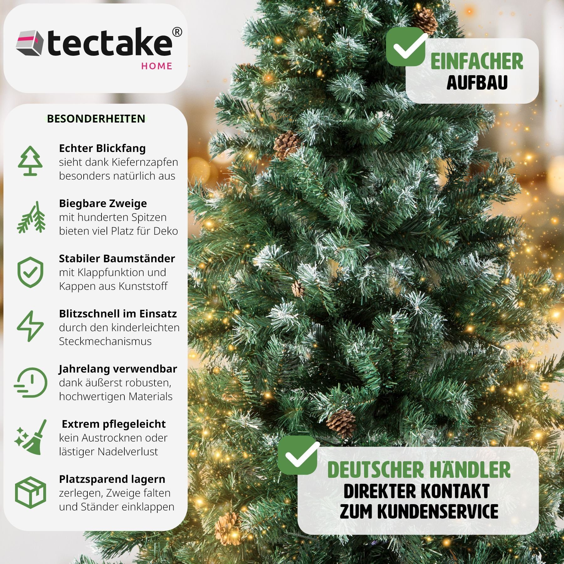 tectake Künstlicher Weihnachtsbaum Weihnachtsbaum mit grün, künstlich Baum 705 Zapfen Spitzen, mit und, Undekorierter/Unbeleuchteter Zapfen