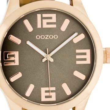 OOZOO Quarzuhr Oozoo Damen Armbanduhr braun, Damenuhr rund, extra groß (ca. 46mm) Lederarmband, Fashion-Style