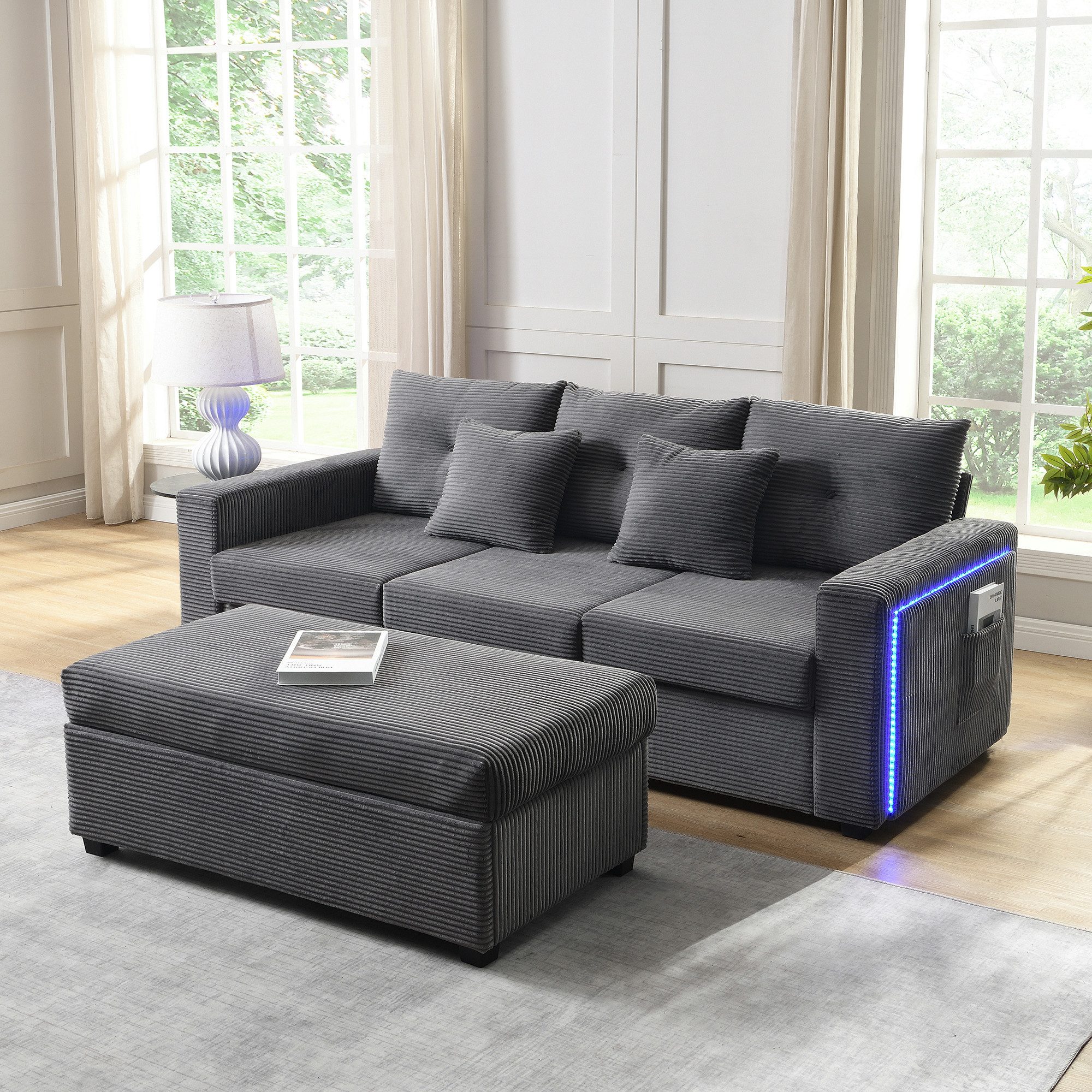 HAUSS SPOLE Schlafsofa L-Form Ecksofa Moderne Wohnzimmersofa mit abnehmbarer Ottoman