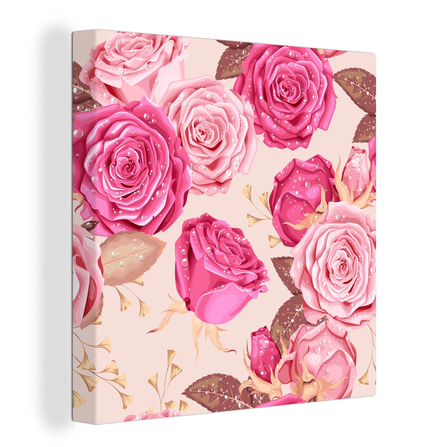 OneMillionCanvasses® Leinwandbild Rosen - Blumen - Muster, (1 St), Leinwand Bilder für Wohnzimmer Schlafzimmer