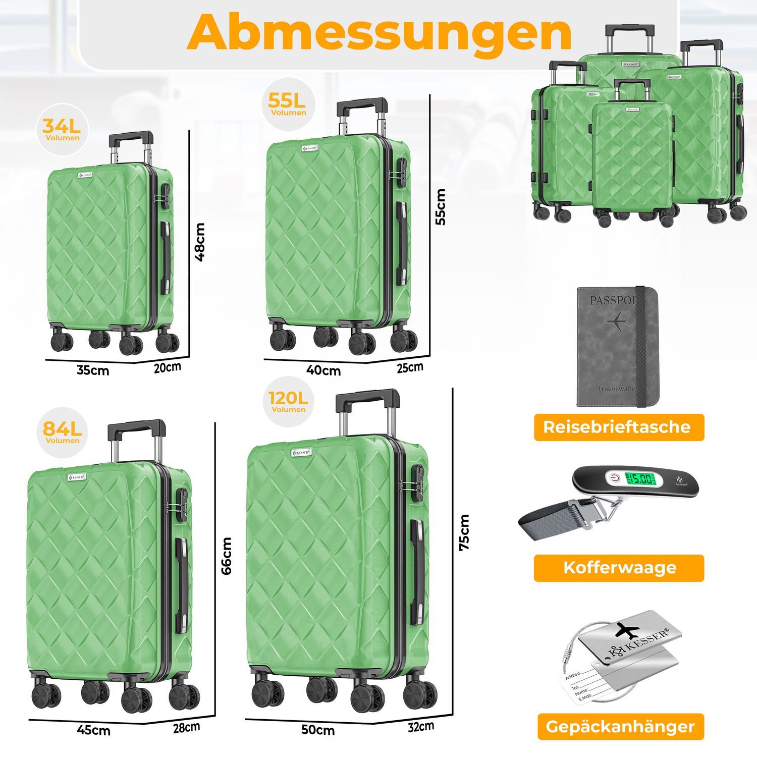 KESSER Kofferset, 4-teilig ABS Hartschalenkoffer mit Zahlenschloss, Waage & günstig online kaufen