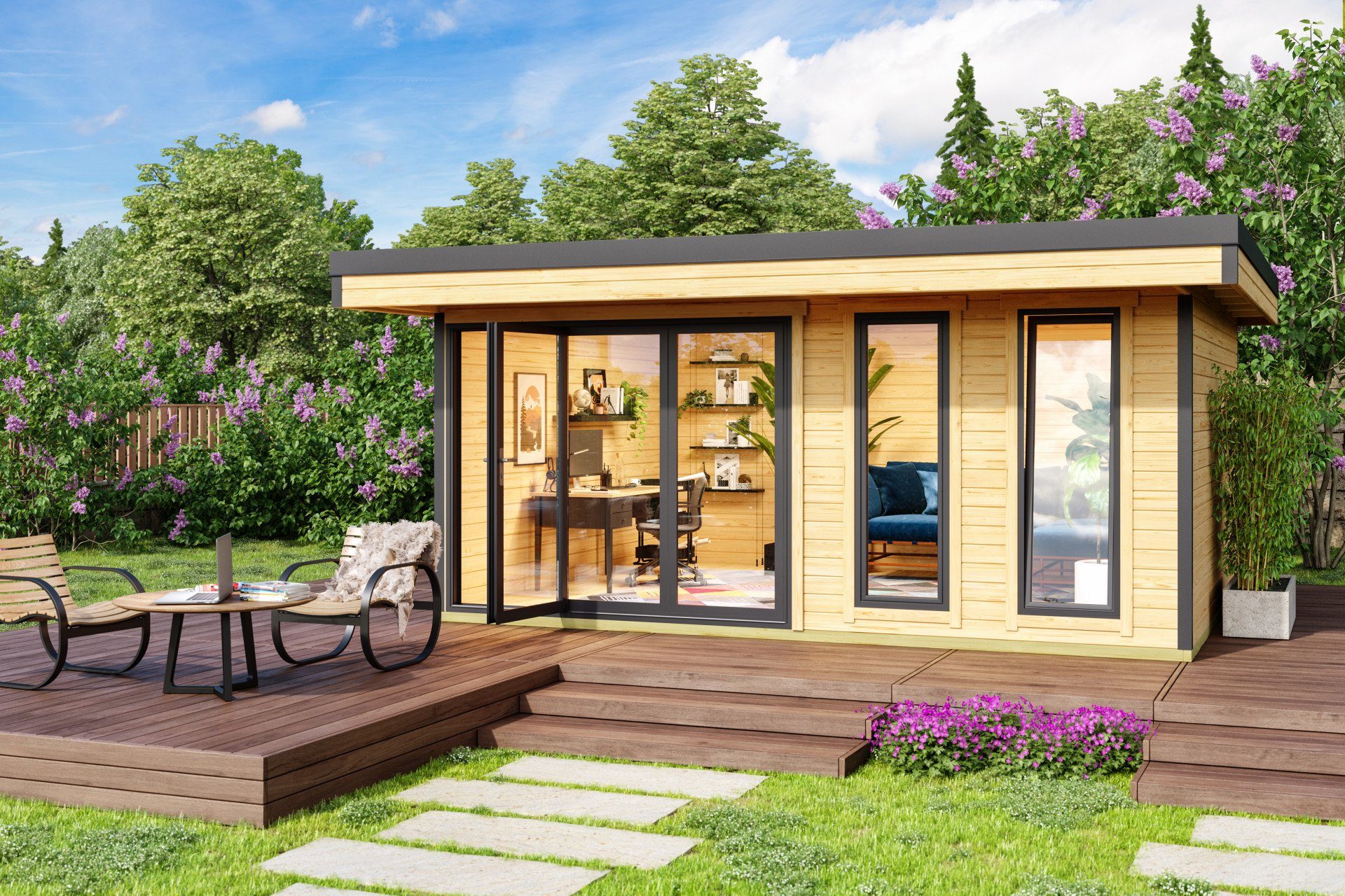 LASITA MAJA Gartenhaus Flachdach 5x4m Holz Domeo 8, BxT: 500x400 cm, mit Premium Dachbahn selbstklebend