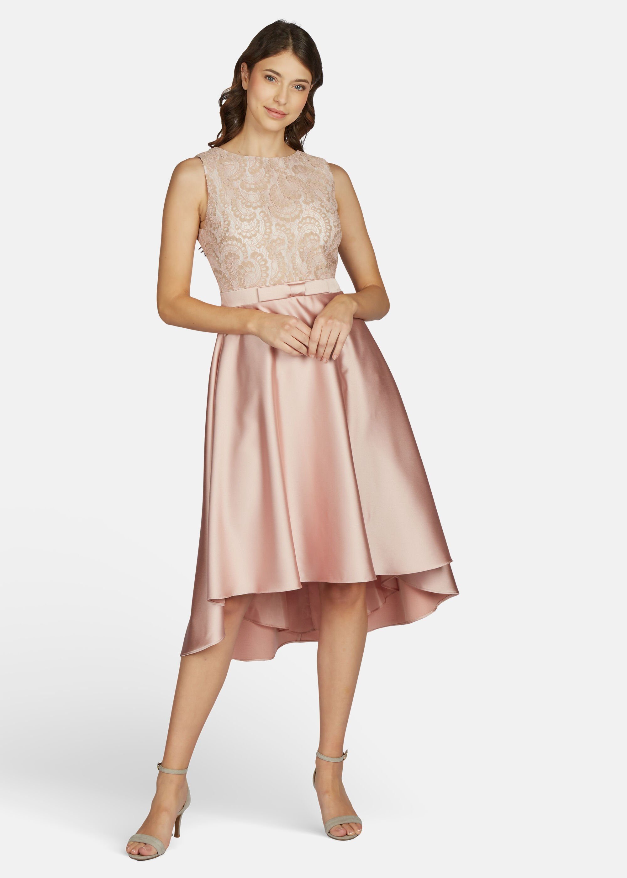 Kleo Abendkleid mit High-Low-Rock aus rose Satin Misty