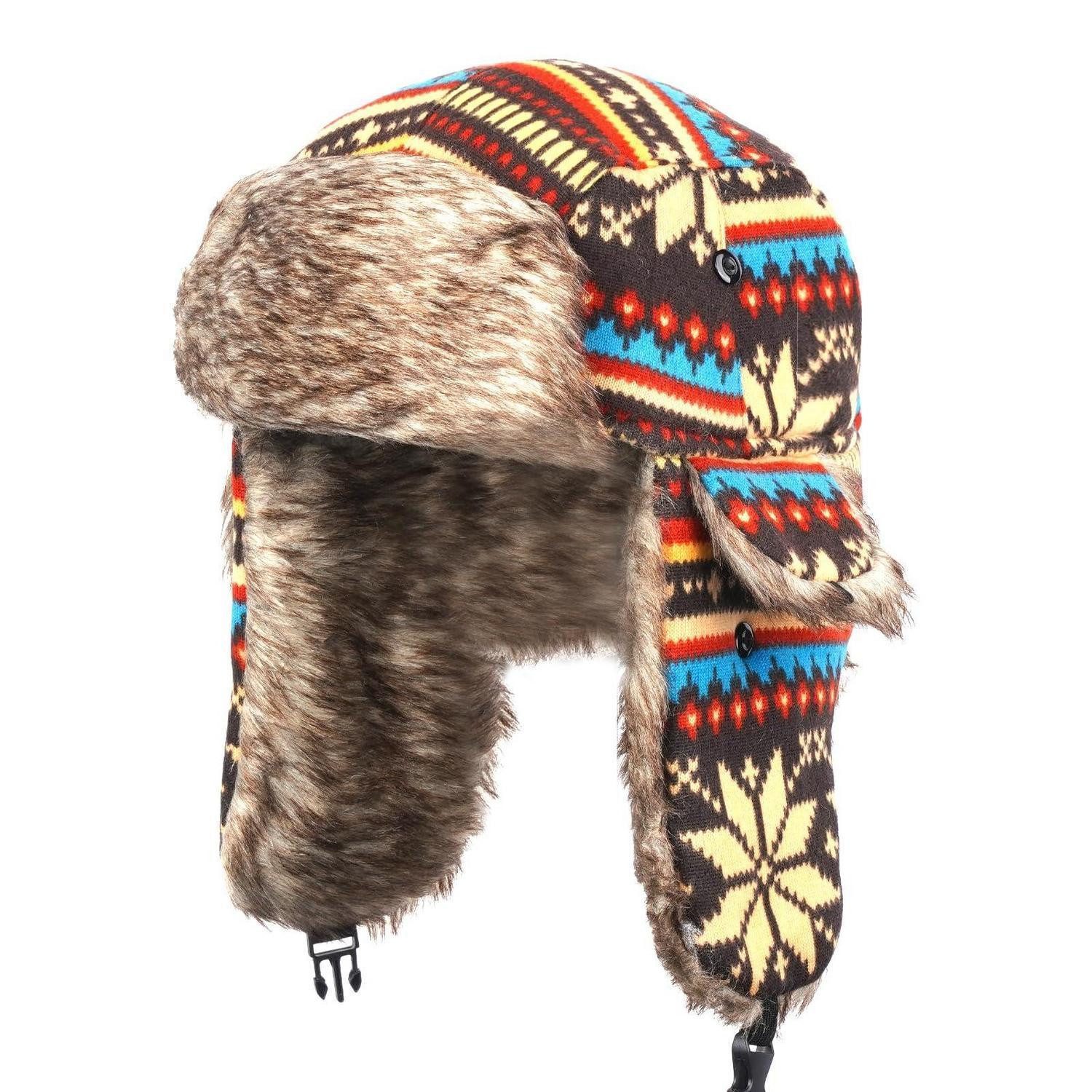 LuxusKollektion Outdoorhut Bombermütze Damen Winter warm russisch rot-blau (1-St)