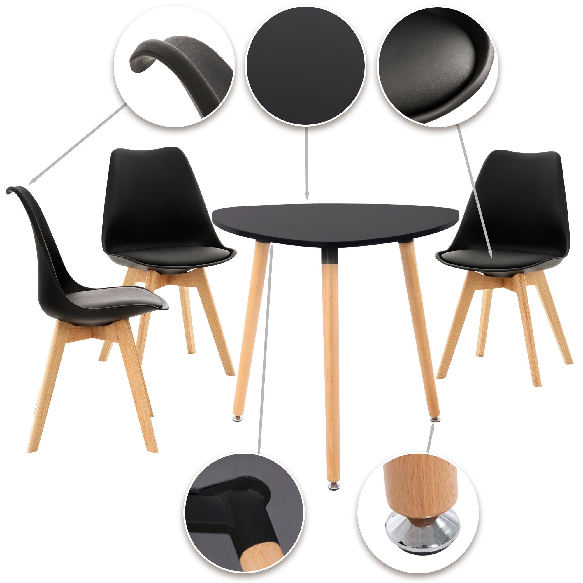 Stühle, Essgruppe mit 3 CLP schwarz Buchenholz Sitzpolster, Libanera, Tisch,