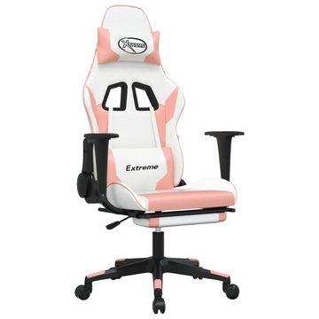 vidaXL Bürostuhl Gaming-Stuhl mit Massage Fußstütze Weiß Rosa Kunstleder Bürostuhl