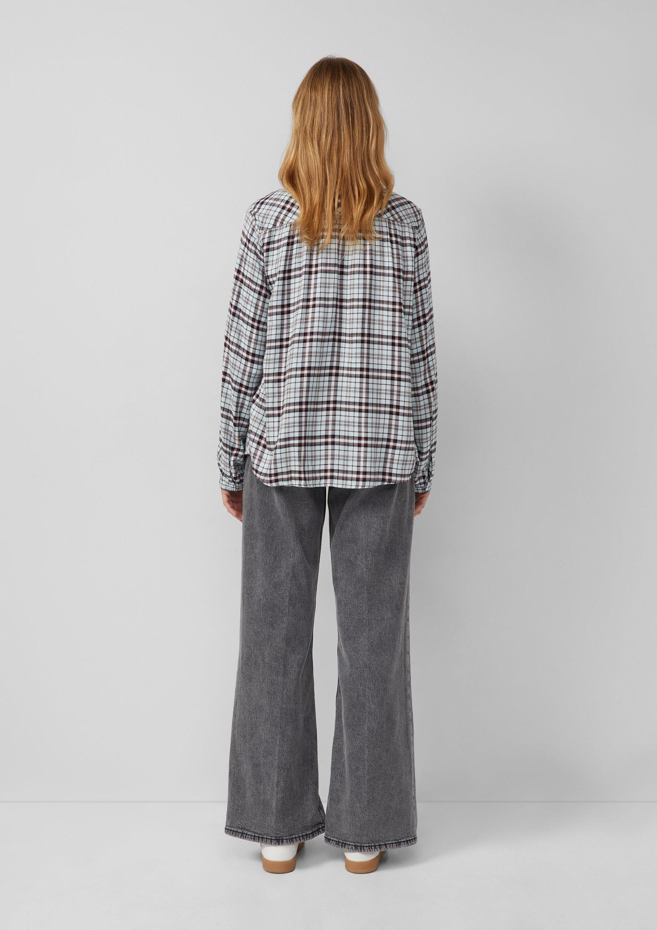 s.Oliver Langarmbluse Bluse Karierte Hemdbluse im Relaxed Fit mit Rüschenkragen