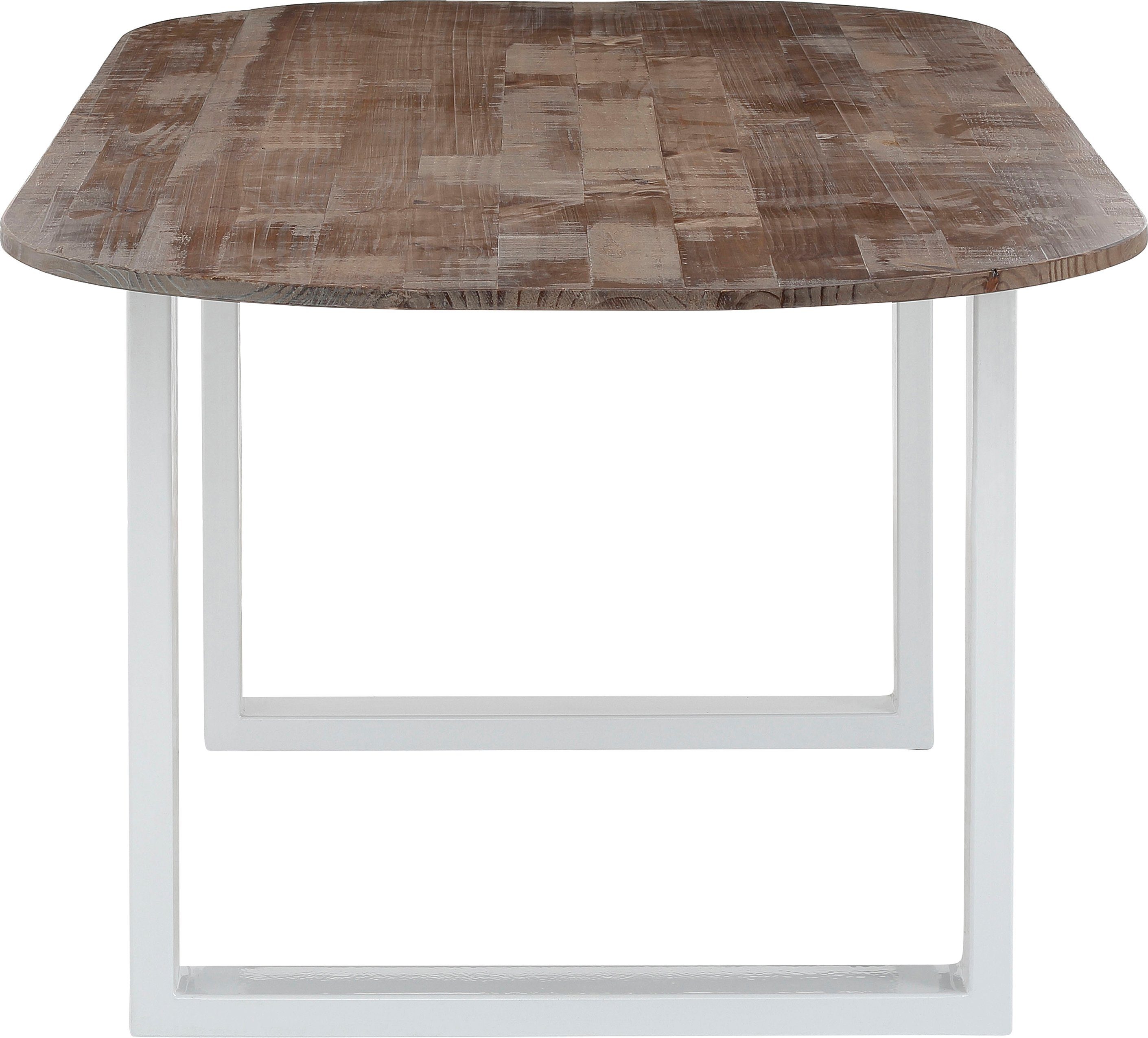 OTTO home Esstisch Lagos, aus schönem massivem Kiefernholz, mit weiß lackierten Metallbeinen