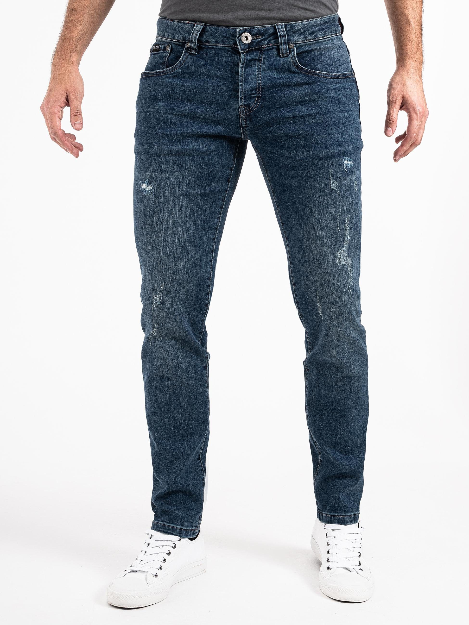 PEAK TIME Slim-fit-Jeans München Herren Jeans mit Stretch-Bund und Destroyed-Optik blau