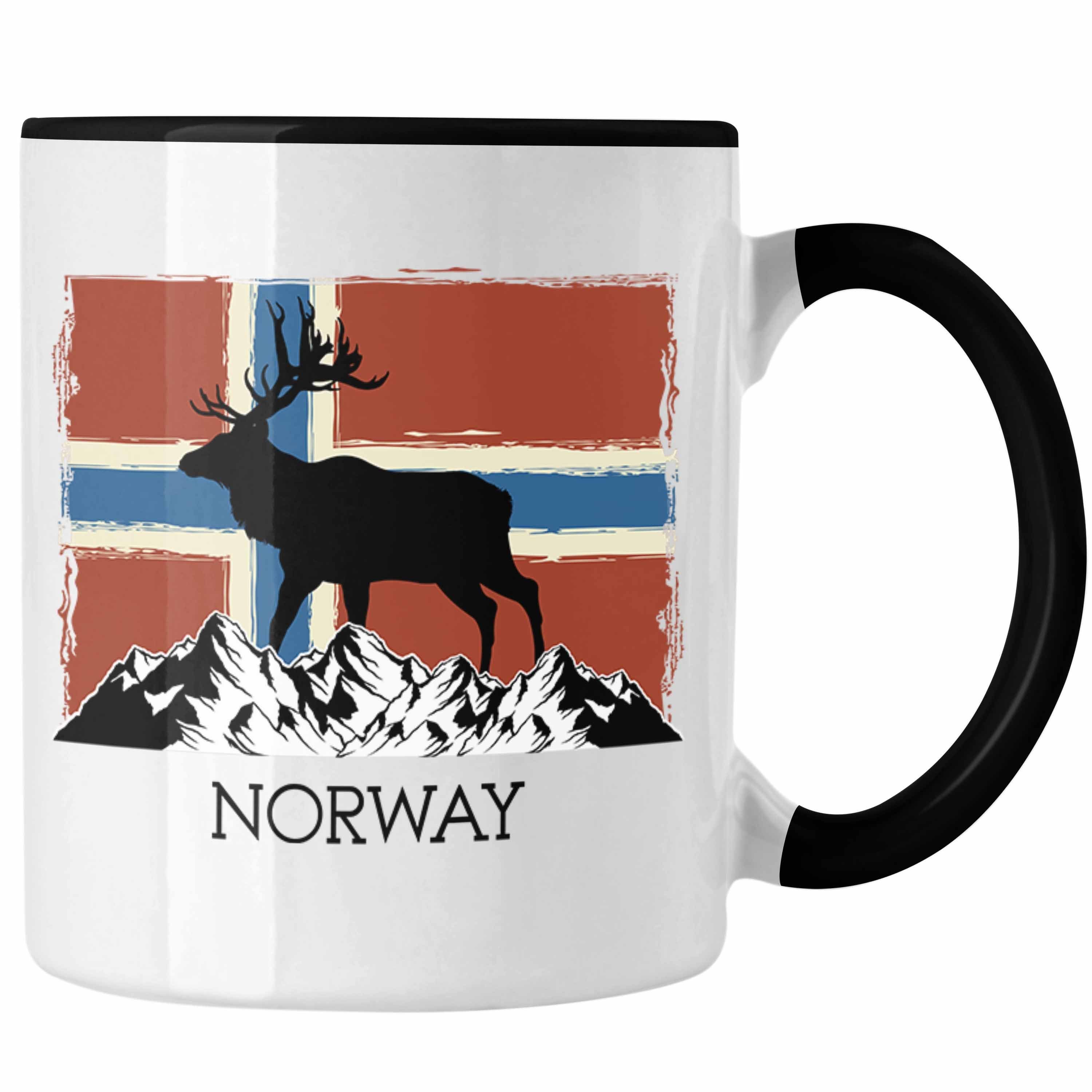 Trendation Tasse Trendation - Norwegen Geschenke Tasse Flagge Nordkap Elch Norway Schwarz | Teetassen