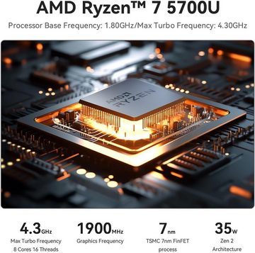 Beelink Mini-PC (AMD Ryzen 7 5700U, AMD Radeon Graphics, 16 GB RAM, 500 GB HDD, Mini PC Ryzen 7 5700U 4K, WiFi 6 BT5.2 HDMI DP, Type-C)