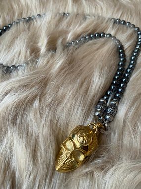 Aaron Bane Perlenkette Hämatin Perlenkette mit Golden Totenkopf und Karabiner Hand Made (1-tlg)