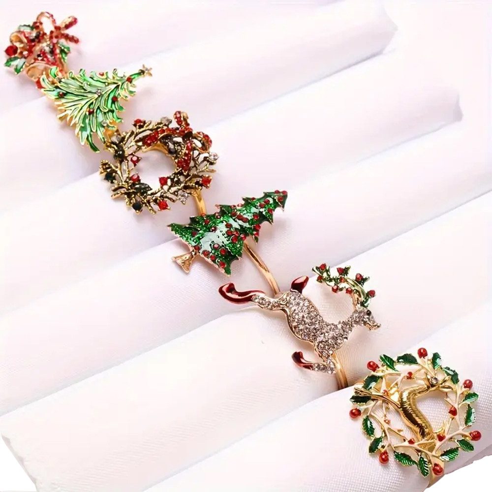Kaket Serviettenring 6er-Pack Goldene Metall-Weihnachts-Serviettenringe, (6-tlg), Feiertags-Tischdekoration, Küchen- & Esstisch-Zubehör