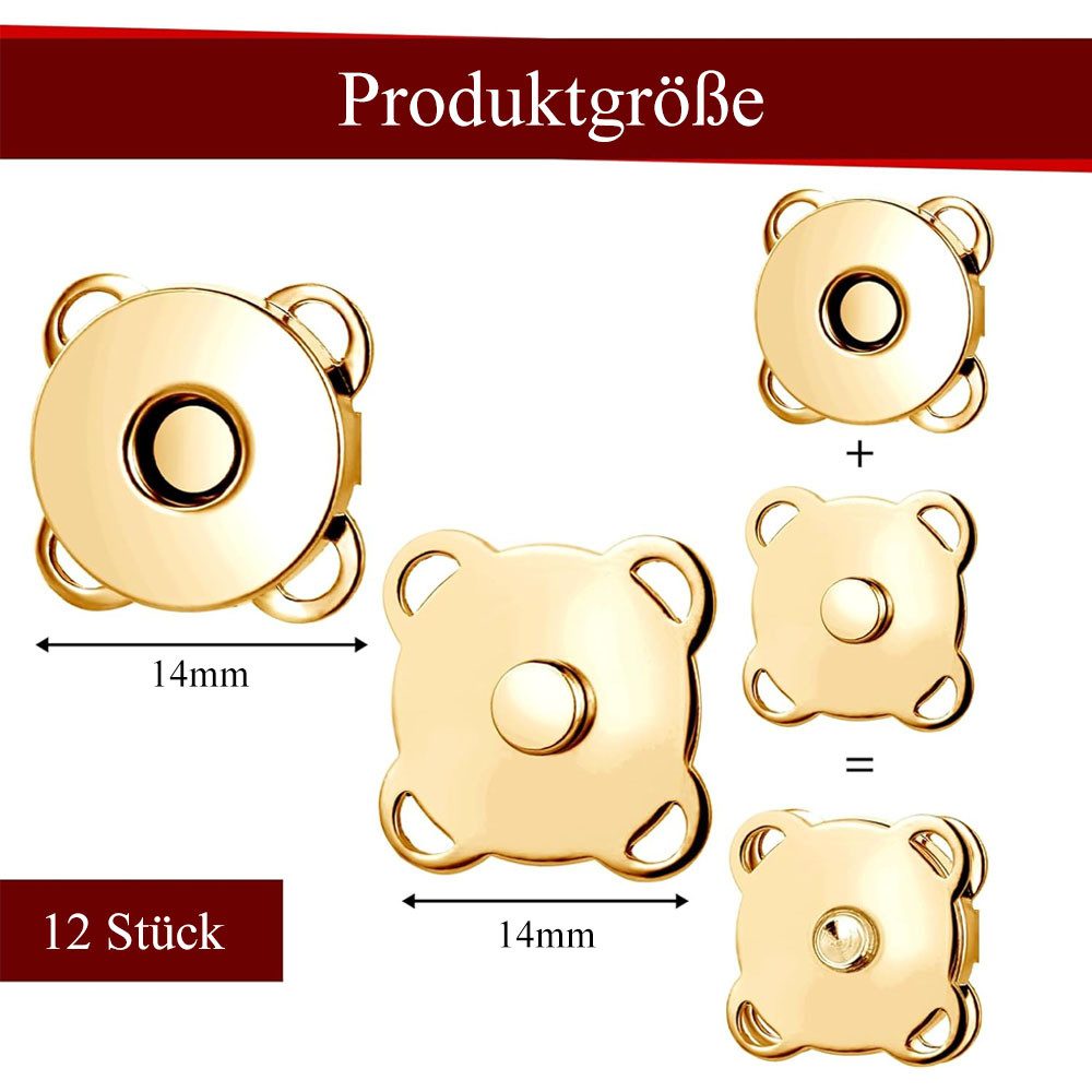 AFKSMILE Druckknopf 12 Stück Metall Magnetische Druckknöpfe, Magnetknöpfe zum Annähen