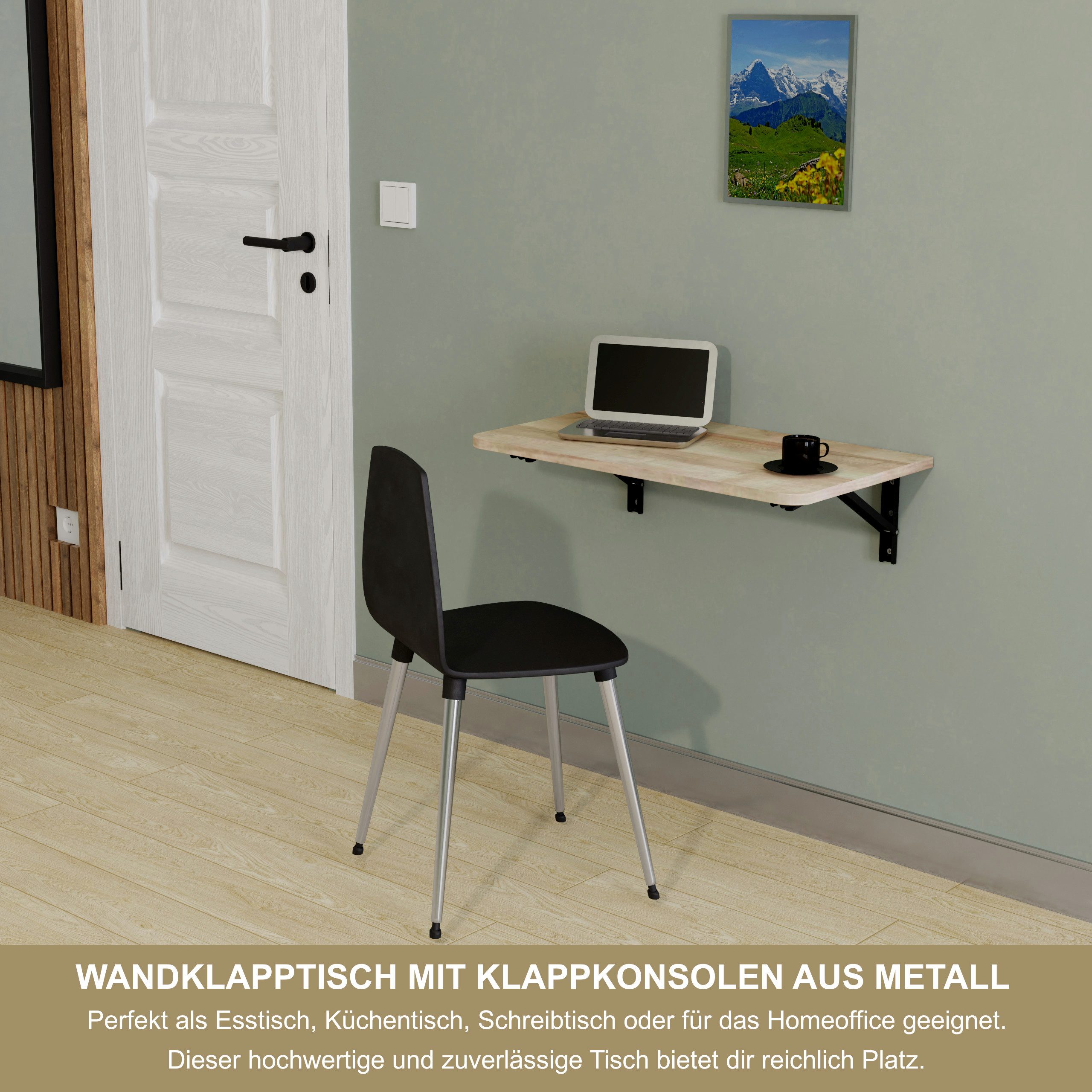 KDR Produktgestaltung Klapptisch Wandklapptisch Esstisch Küchentisch Schreibtisch Wand Tisch, 70x40 cm in Eiche