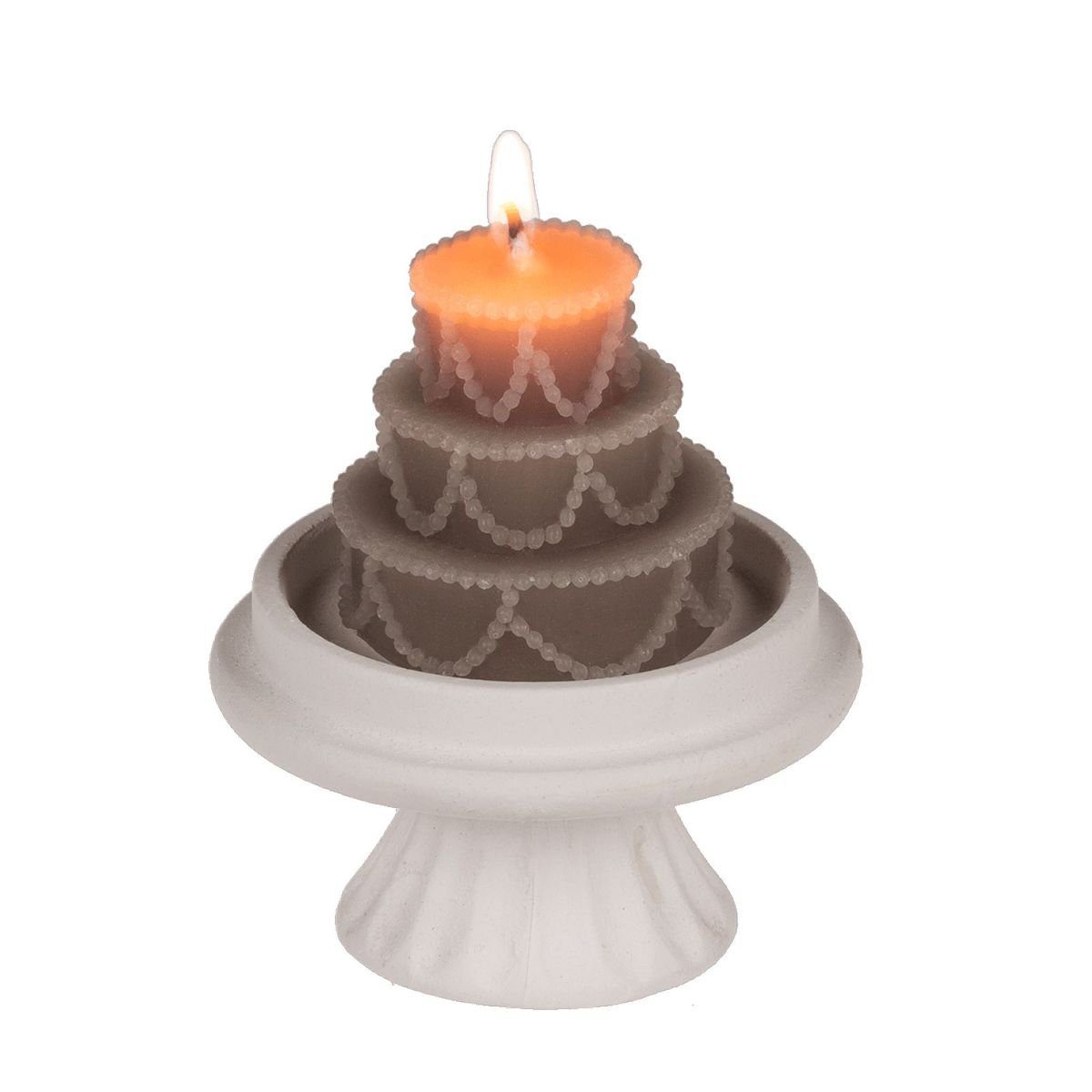 Out of the Blue Stumpenkerze Kerze Hochzeitstorte auf Ständer in Creme oder Khaki 2h Brenndauer, Mini Kuchen-Kerze
