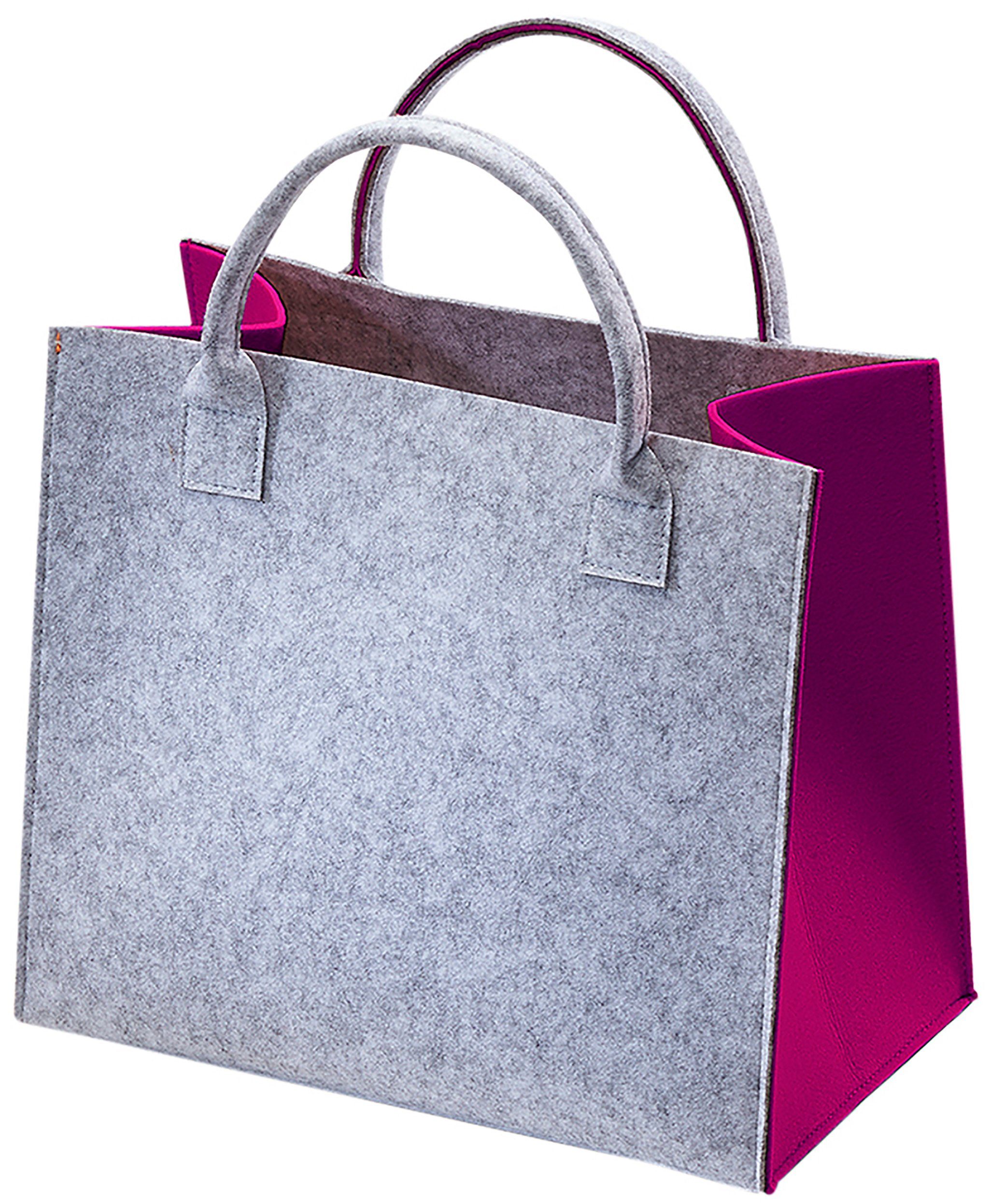 Kobolo Einkaufsshopper Filztasche hellgrau mit pinken Seiten 35x20x30 cm, 20.0 l