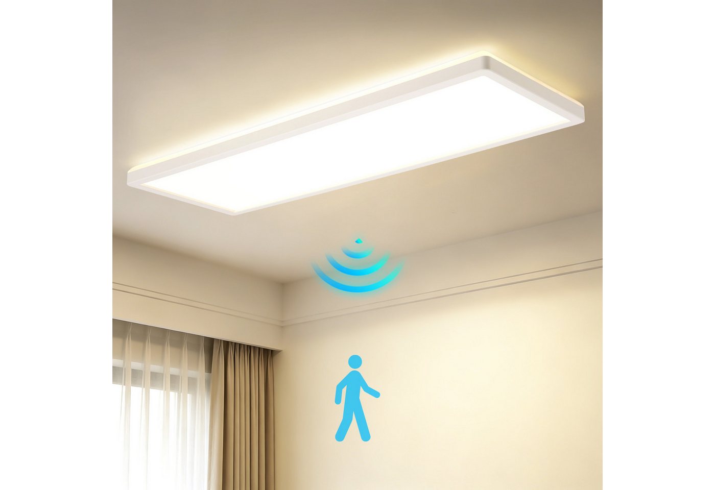ZMH LED Deckenleuchte LED 4000K 24W mit Radar-Bewegungsmelder Deckenlampe für Flur, Augenschutz, LED fest integriert, Neutralweiß, Erfassungsbereich 360°, Abstrahlwinkel 120°