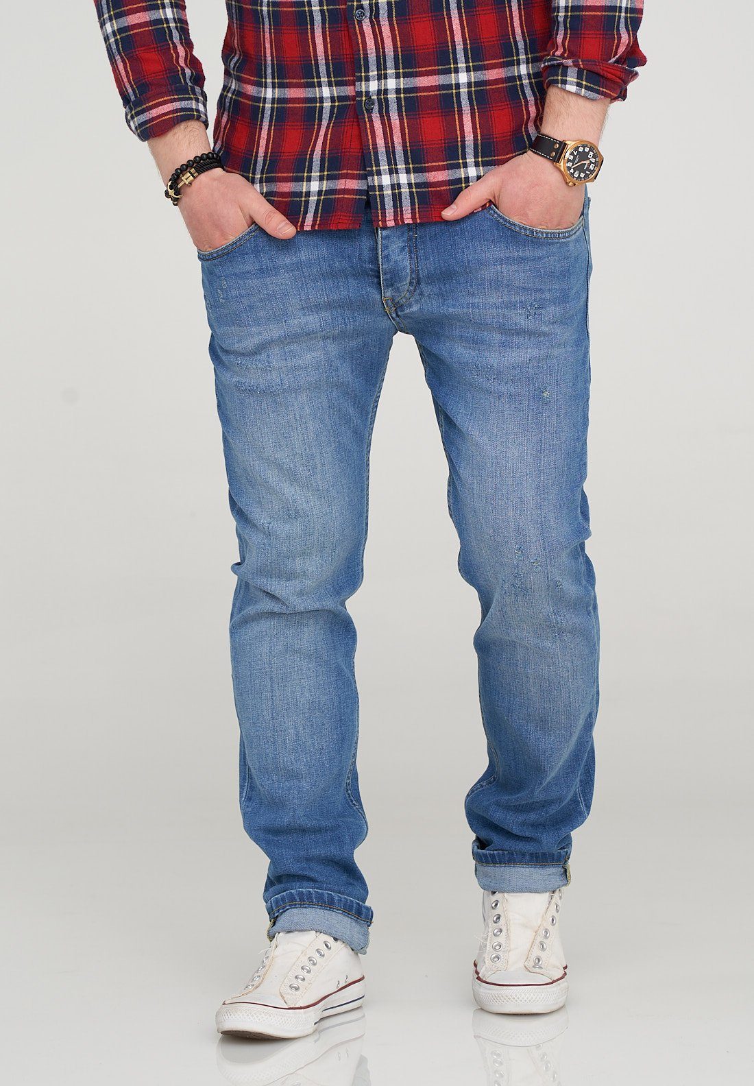 SOULSTAR Regular-fit-Jeans MADRID Used-Wash-Stil hellblau im