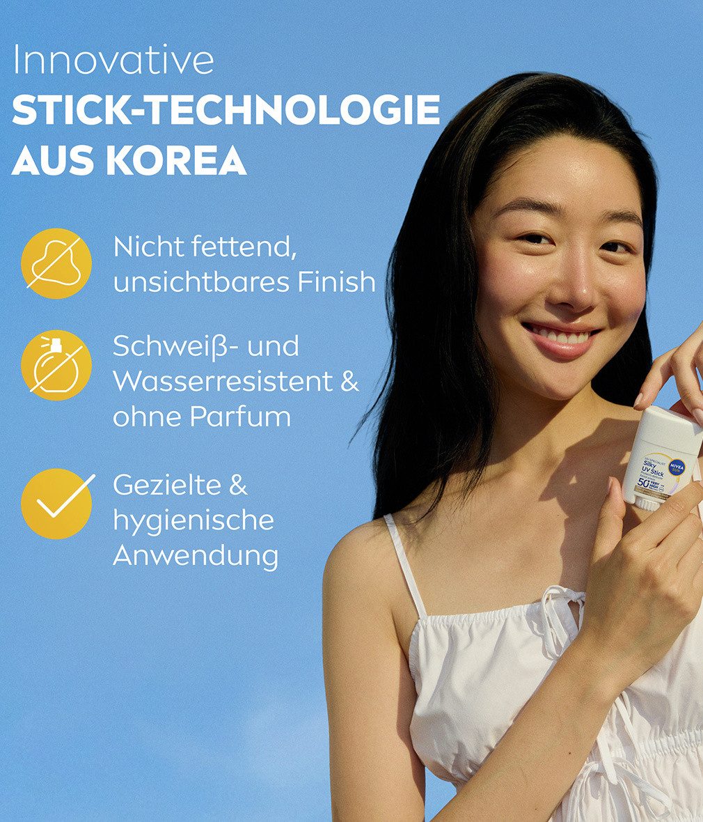 Nivea Sun Sonnenschutzstift Breathable UV Specialist Silky UV Stick LSF 50+ 98 % UVB-Schutz, 1-tlg., nicht fettend, unsichtbar, wasserfest