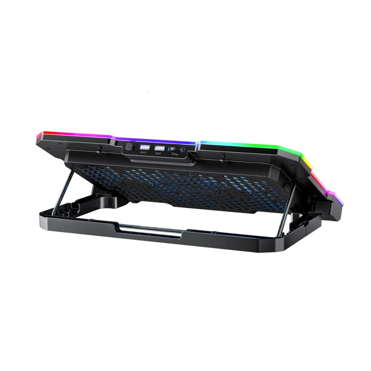 Wozinsky Notebook-Kühler WDCX-A26, RGB-Licht, 2 Lüfter, USB-Hub, Handyhalter, 5 Neigungsstufen
