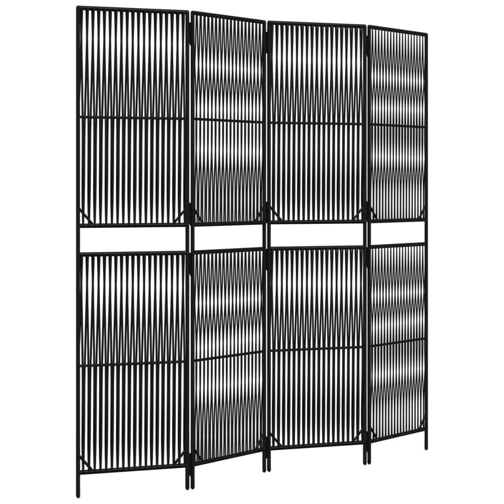 vidaXL Raumteiler Paravent 4-tlg. Schwarz Poly Rattan, 1-tlg.