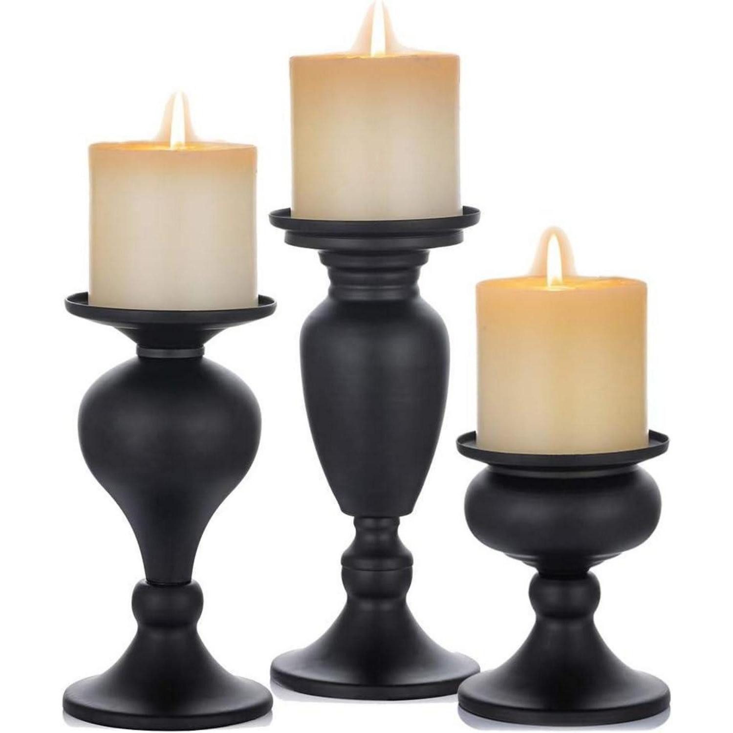 LuxusKollektion Kerzenständer 3er Set Kerzenleuchter Schwarz Metall Vintage Kerzenständer für (1 St)
