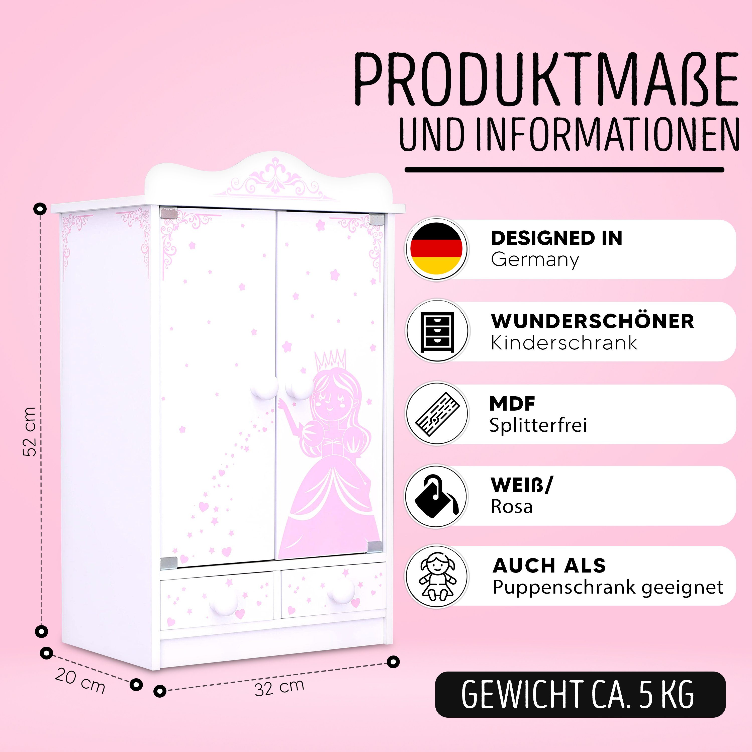 habeig Puppenkleiderschrank XXL Puppenschrank Kinderschrank 52 cm hoch Häng günstig online kaufen