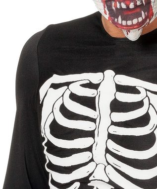 Karneval-Klamotten Kostüm Horror Herren Skelett Oberteil schwarz, Herrenkostüm Halloweenkostüm schwarzes Oberteil Langarm