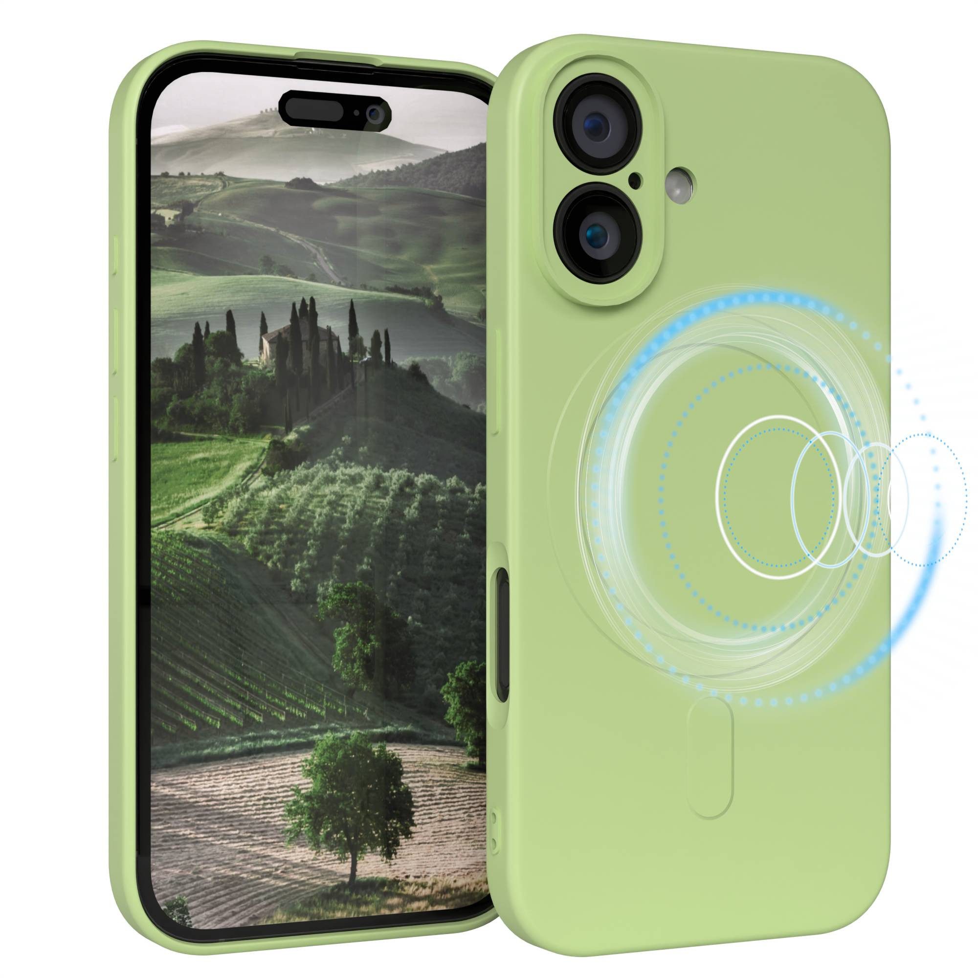 EAZY CASE Handyhülle TPU Hülle mit/-ohne MagSafe Apple iPhone 16 6,1 Zoll, Schutzhülle TPU MagSafe Silikoncover mit Kameraschutz Handyschutz Grün