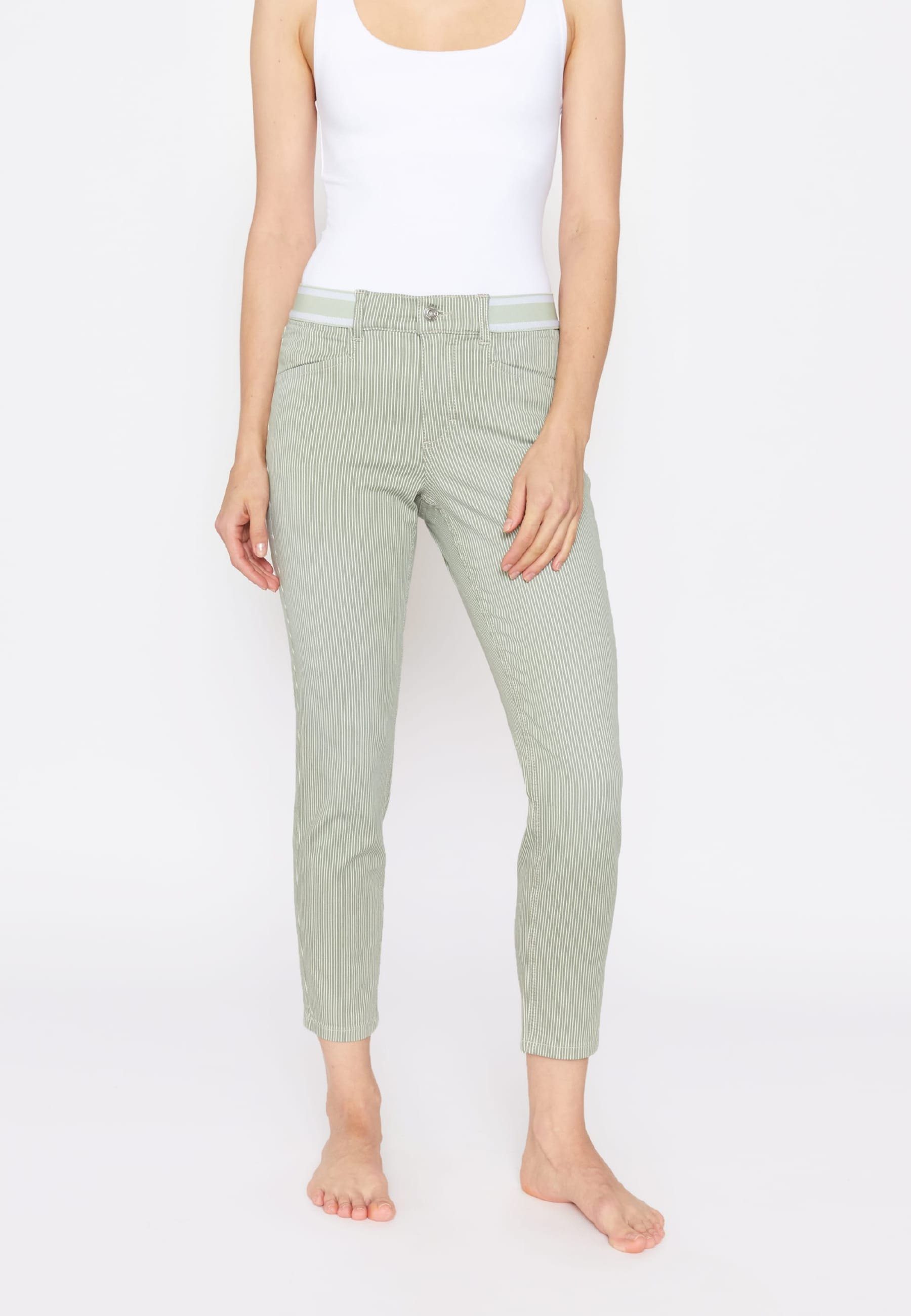 ANGELS 7/8-Jeans Jeans Ornella mit schmalen Label-Applikationen grün Streifen Sporty mit