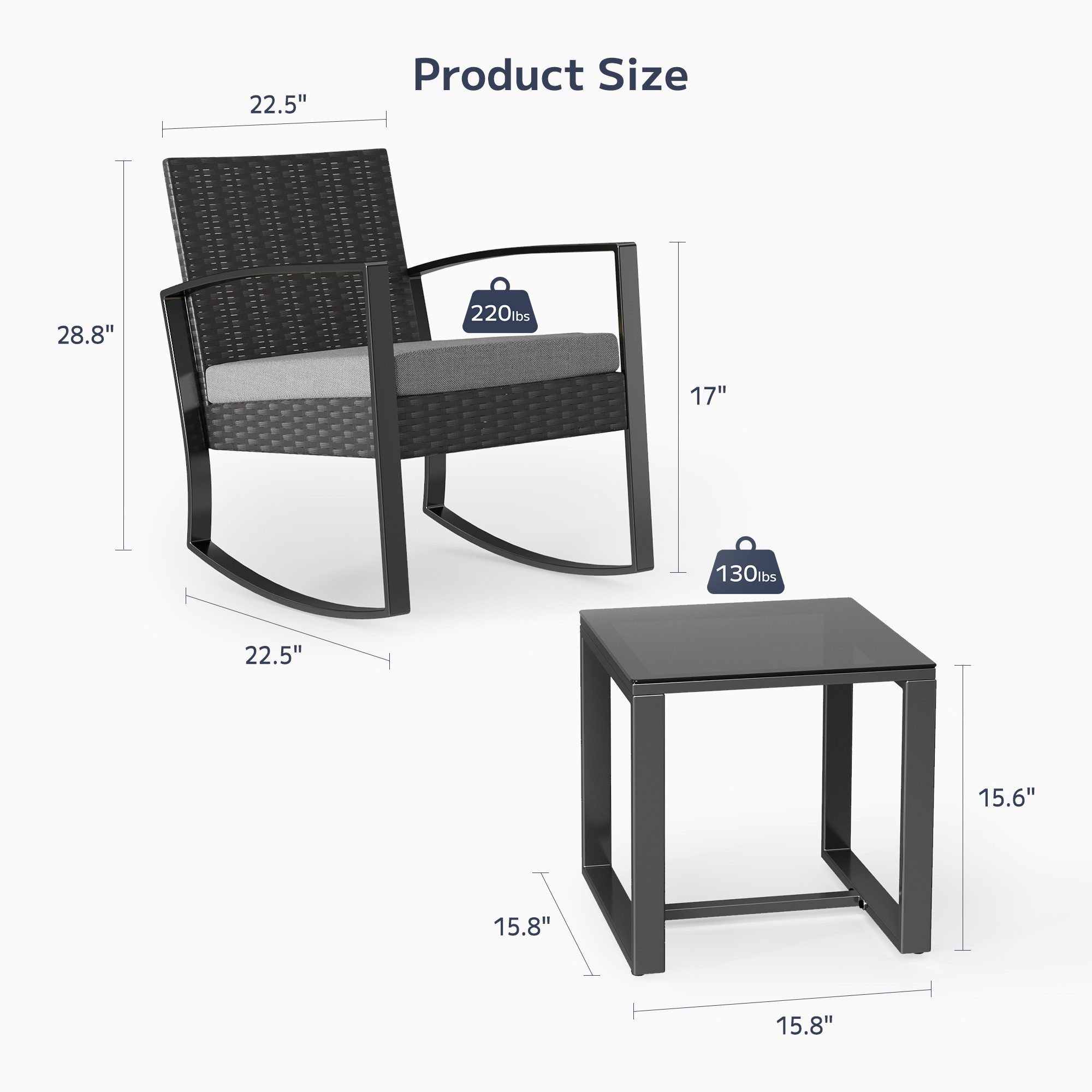 Bealife Garten-Essgruppe Balkonset Gartenlounge-Set, (3-tlg), 1 Tisch und 2 Stühle, (Mit Schaukel-Funktion)