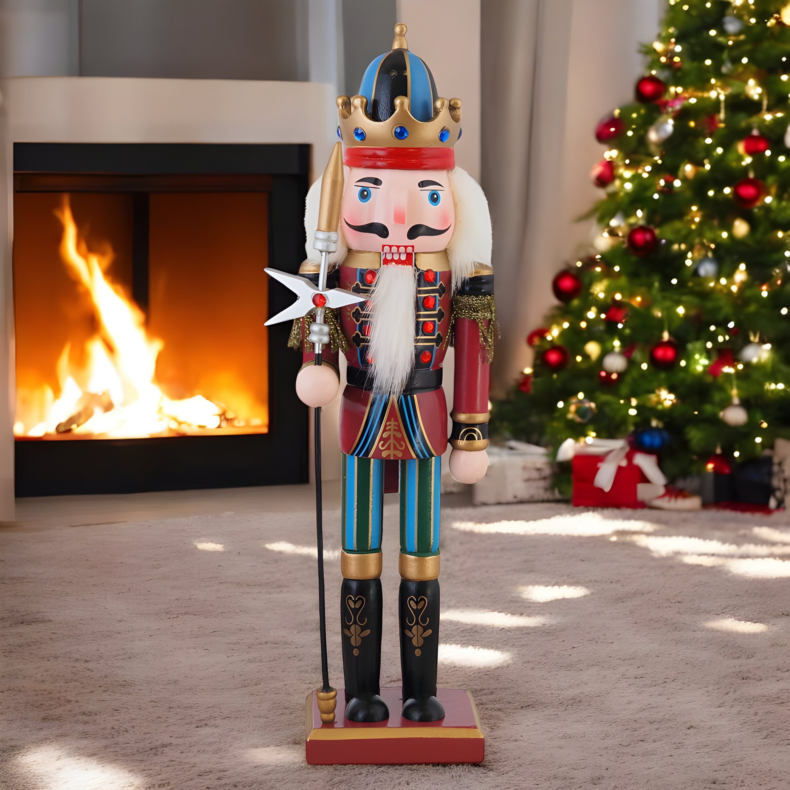 WS-Trend Nussknacker Nussknacker Figur 30 cm – Holz Weihnachtsdekoration König Rot-Gold