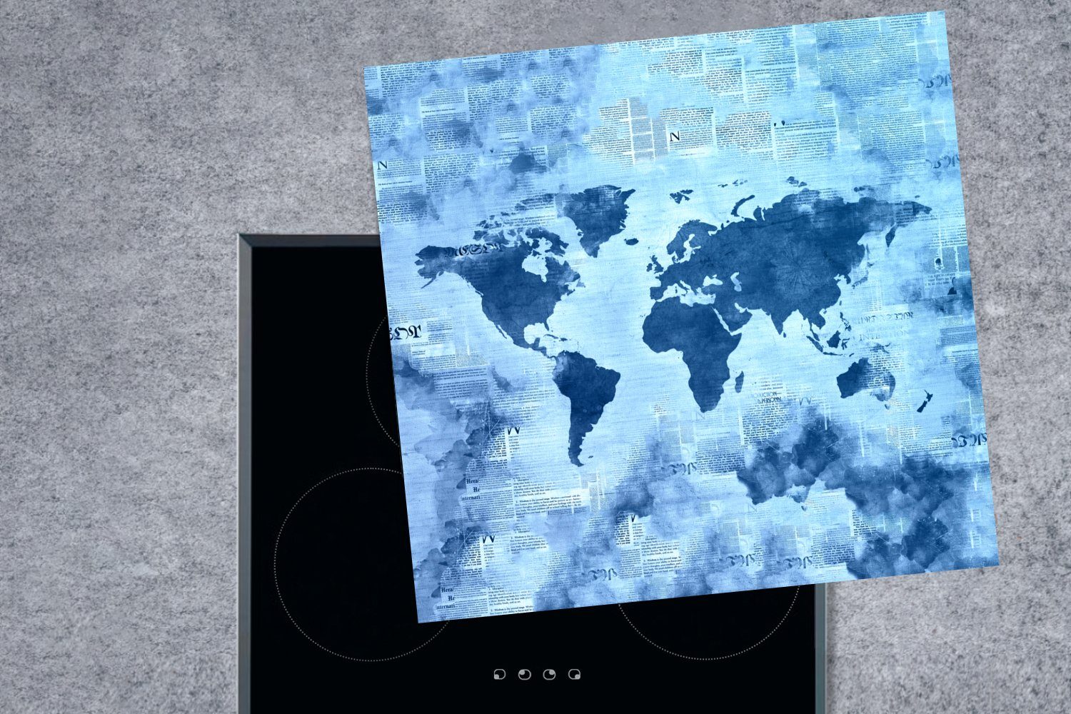 Arbeitsplatte cm, küche Blau, Weltkarte MuchoWow Herdblende-/Abdeckplatte tlg), 78x78 für Vinyl, - Ceranfeldabdeckung, Abstrakt - (1