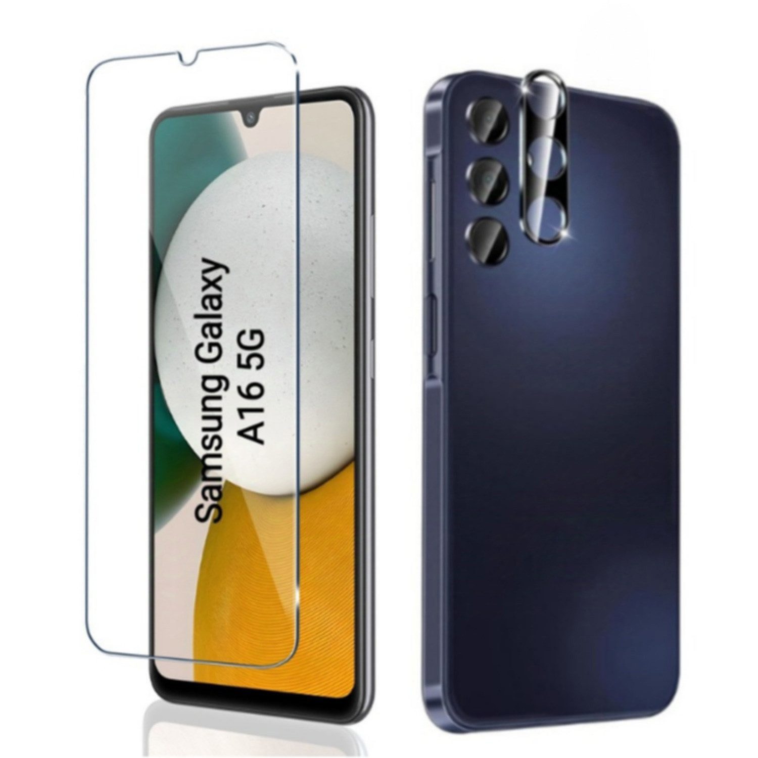 CLM-Tech Displayschutzglas 1X Schutzfolie für Samsung Galaxy A16 5G Panzerfolie 1X Kameraschutz für Samsung Galaxy A16 5G, 2er Set Kameraglas Panzerglas Displayschutz 9H Glas Folie, 2 Stück, Unterstützt Fingerabdruck-ID